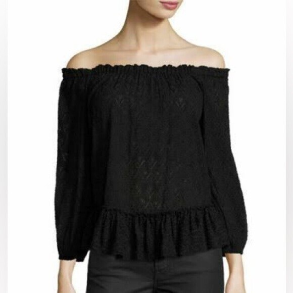 REBECCA TAYLOR Silk Blouse Sz. 0 Off The Shoulder Embroidered Black Whimsigoth - Picture 1 of 12